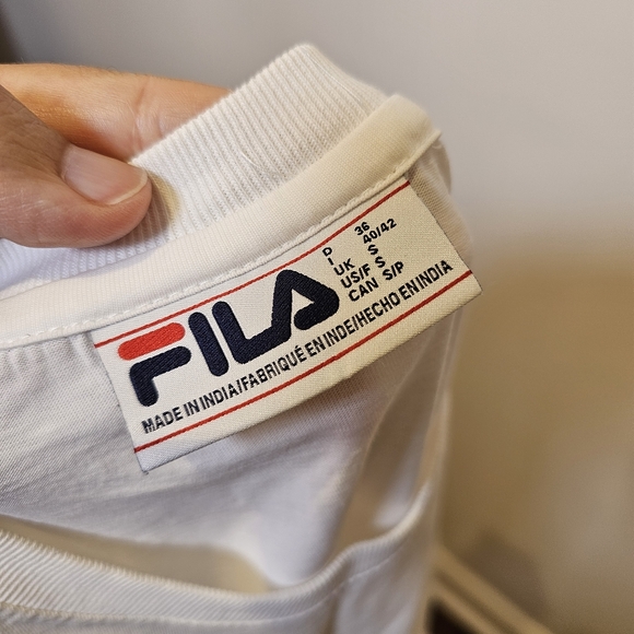 Fila white cotton knit short sleeve graphic crop top t-shirt women size S US - Picture 5 of 5